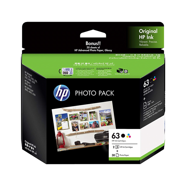 Genuine HP 63 Black & Colour Ink Cartridge Combo Pack